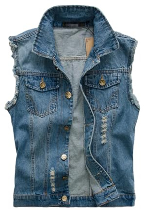 Hndudnff Ärmellose Jeansjacke für Herren, Jeansjacke mit Taschen, Übergröße, lässig, Jeans-Weste, blau, 5XL