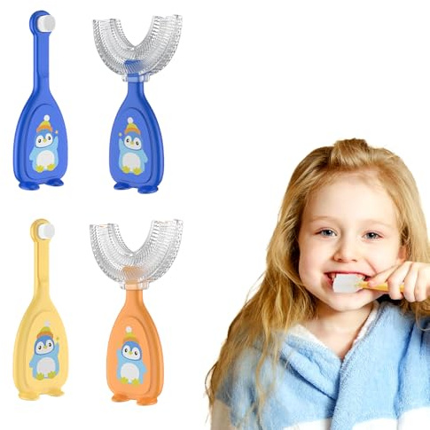 yolzhxe 4 Stück Zahnbürste Kinder, U Förmige Baby Zahnbürste aus Silikon, Manuelle Kinderzahnbürste Babyzahnbürste mit Extra Weiche Borsten und Kindgerechter Griff, Zahnfleischschonend für Kinder 2-6