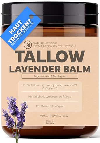 Tallow Rindertalg Creme Lavendel: Beef Tallow Balm + Vitamin E, natürlich | Ätherisches Lavendelöl, beruhigend am Abend, aus deutscher Weidehaltung, für Gesicht, Körper & Hände