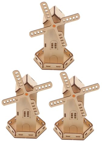 Mikinona 3pcs DIY Solar Windmill Model Kit Educational Stem Science Craft for Wooden House Construction for Group Activities and School Projects