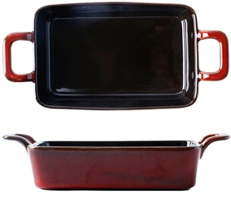 Dxcaicc Lasagneform Hochgebrannte Keramik Rot Rechteckige Keramik-Backformen 2-Teiliges Set in Verschiedenen Größen Doppelgriff-Backblech Pflegeleicht,6.5inches