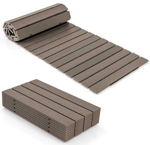 COSTWAY Rollweg aus HDPE, 242 x 55cm Gehweg ausrollbar, Gartenweg wetterfest, Gehwegplatte Trittplatte für Hochzeit, Party, Garten, Grau