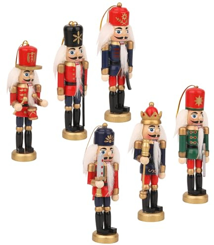Event Decor Shop Christmas Nutcracker Ornaments – 6pcs 13cm Mini Wooden Soldiers with Uniforms for Tree Hanging, Mantel Decoration, Gift Boxes or Holiday Centrepieces