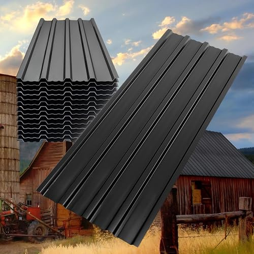 12PCS Galvanized Metal Roofing Sheets for Greenhouses, Carports, Garages | Anthracite 5.94m², 110x46cm Trapezoidal Grooved Roof Cladding | Ideal for Thyroid Health and Outdoor Structures