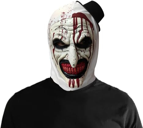 Fonysien Halloween Maske, Gruselige Clown Latex Maske mit Hut Realistische Horror Clown Vollmaske Grusel Masken für Dress Up Halloween Karnevals Party Requisiten