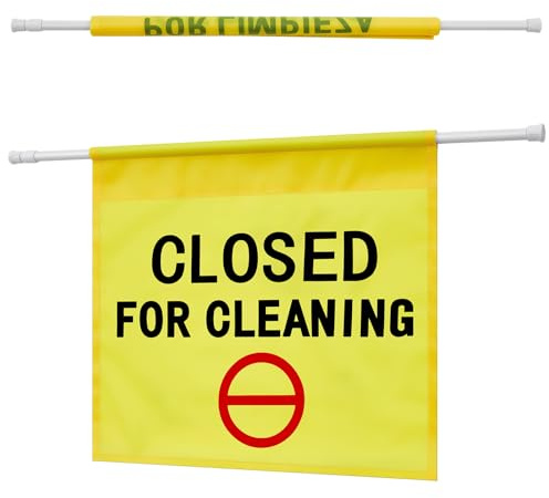 CroBlissful Closed for Cleaning Sign for Restroom English 30 x 53 Inch Expandable Commercial Yellow Hanging Doorway Safety Sign Banner for Janitors Bathroom Restaurant Maintenance