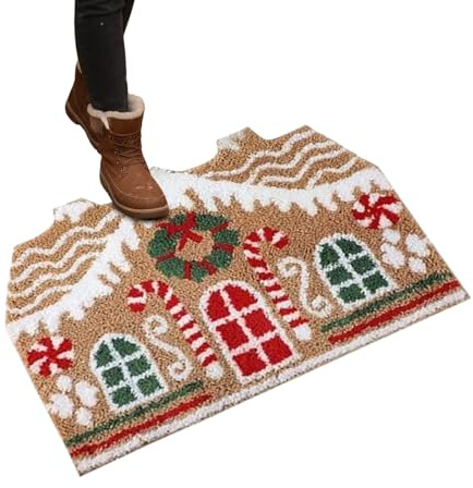 Julmattor för Ytterdörr Halkfri Pepparkakshus Dörrmatta Dekoration 81 x 51