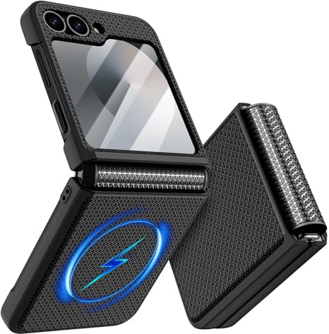 Doeshine Case for Samsung Galaxy Z Flip 7 FE/6 with Mag-Safe, Black | Back Screen Protector & Hinge Protection, Slim Stylish Texture Non-Slip Hard Shockproof Protective Cover