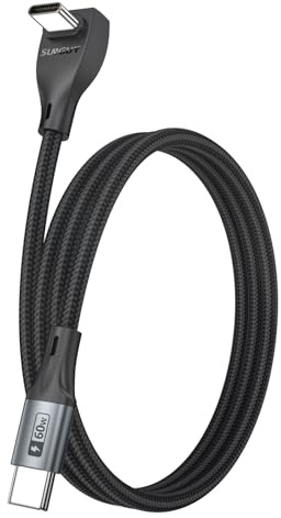 Cavo USB-C ad angolo retto - Cavo USB-C a ricarica rapida da 60 W [1P 1M] Cavo dati USB Type-C intrecciato, cavo di ricarica a 90 gradi per iPhone 16/15 Pro Max, Tesla Model Y, Apple MacBook, iPad