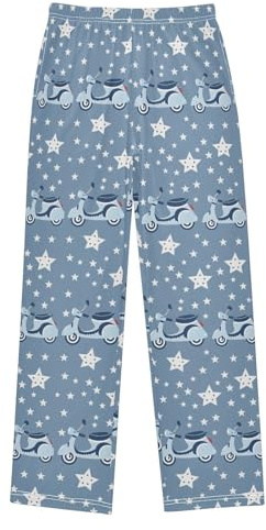 KICPOAY Pants for Boys Star Motor Bike Blue Elastic Waist Long Trousers with Pockets Active Athletic Pants M