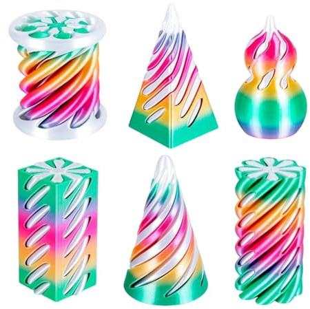 6 Pcs 3D-Printed Sensory Stress Relief Pyramid Fidget Toys PC 3D Printed Mini Spiral Cone Toy 2.56x1.54x1.54 Inches 3D Printed Stress Relief Toys Set For Adults Kids Office School Or H