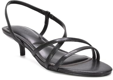 ESSEX GLAM Women's Strappy Sandals Ladies Low Kitten Heel Slingback Synthetic Leather Shoes Size 3-8