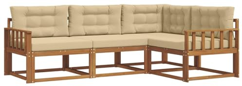 HETFTJN Outdoor-Sofagarnitur aus massivem Akazienholz, modulares Gartenmöbel Set für Terrasse und Garten, Lounge-Sofa mit bequemen Polstern in Beige, 247,5 x 168,5 x 73 cm