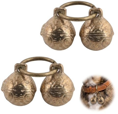 2 Campanelli per Cani e Gatti con Suono Extra Forte, Campanelli Resistenti in Metallo per Collari Animali Domestici, Accessori di Sicurezza e Localizzazione per Animali, Design Vintage Ottone
