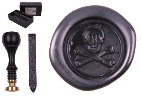 Siegel Set Sigillum Gravur Totenkopf + 1 Stange Siegelwachs im Geschenkkarton