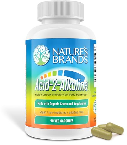 Nature’s Brands Acid-2-Alkaline Supplements for Energy, Digestion & Immunity - pH Balance & Detox Support with Turmeric, Bilberry, Barley Grass & Burdock - 90 Vegetarian Capsules