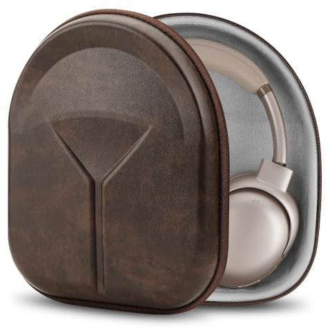 Geekria Shield Headphones Case for On-Ear/Over-Ear Headphones, Replacement Hard Shell Travel Carrying Bag with Cable Storage, Compatible with Soundcore Life Q20i, JBL TourONE M3 (Brown)