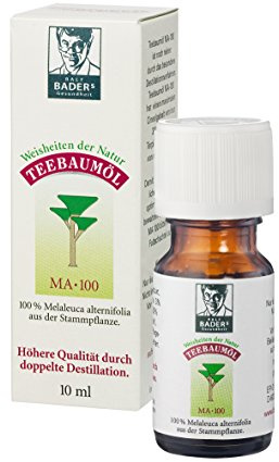BADERs Teebaumöl 10 ml, doppelt destilliert, 100% naturreines Tee Tree Oil | Klassiker aus der Apotheke