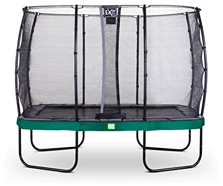 EXIT Toys Elegant Rechteckiges Trampolin - 214x366cm - Mit Economy Sicherheitsnetz - Mit Fußschutzsystem - Rostfrei - Wasserfest - Einfache Montage - Trampolin Garten - Grün