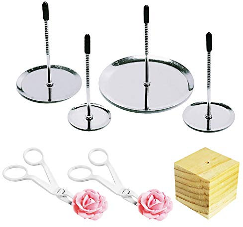Woohome 7 PC Nails Cake Decorating Tool Kit: 4 Sizes of Cake Flower Nail, 2 Flower Lifters, 1 Wood Holder