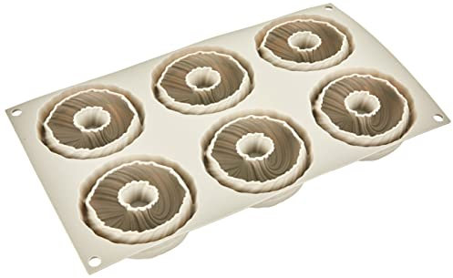 silikomart | Moule en silicone pour MINI INTRECCIO Monoportions, antiadhésif, 6 Monoportions, Lot de 1 Moule à gâteau, Design 3D, Ø 75 h 35 mm, Volume 630 ml, Made in Italy, Beige