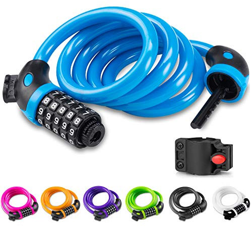 Opaza Bike Lock with 5-Digit Code, 1.2 m/4 ft Bicycle Lock Lightweight & Security Combination Cable Lock for Bicycle, Mountain Bike, Scooter - Blue