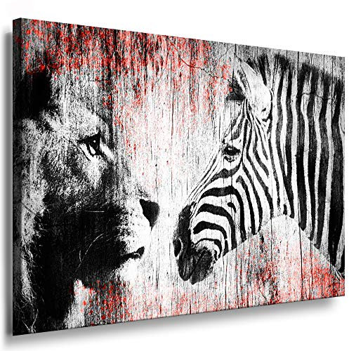 Julia-Art - Bilder Zebra, Löwe Leinwand mit Keilrahmen 150 x 100 cm Leinwandbild XXL Wandbild Tiere Kunstdrucke Tierwelten Bild Wanddesign Wanddekoration c-642v-210