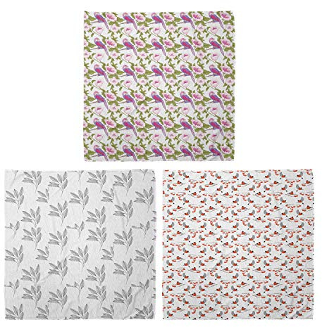 ABAKUHAUS Bandeau Unisexe, Oiseau Perché sur une branche d'arbre Monotone Art Branches feuillues Bouvreuils sur Rowan, Lot de 3, Multicolore