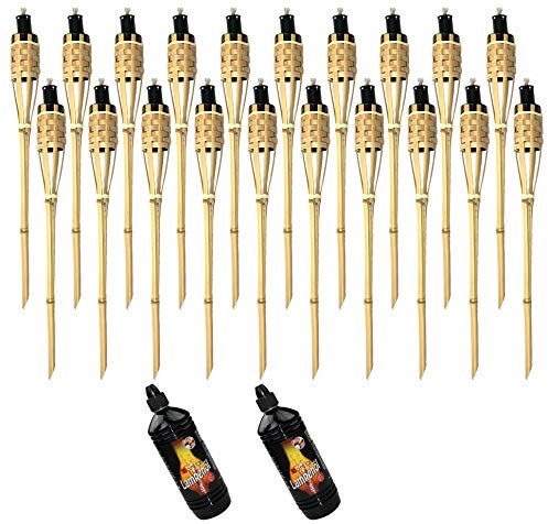 Moritz 20x Bambusfackeln Fackel Deluxe 90 cm Standard Natur + 2X 1000ml Lampenöl Gartenfackel Ölfackeln Garten Deko Öllampe Wegleuchte
