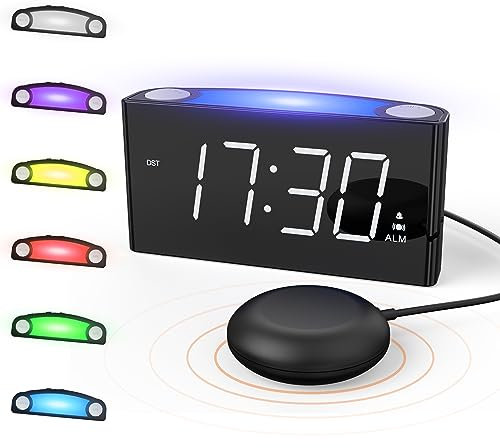 Mesqool Loud Digital Alarm Clocks with Bed Shaker, 3 Awake Modes Alarm Clock for Heavy Sleepersr/Deaf/Hear Impaired, LED Display Bedside Clock with Night Light, USB Port, Snooze, DST, 12/24H