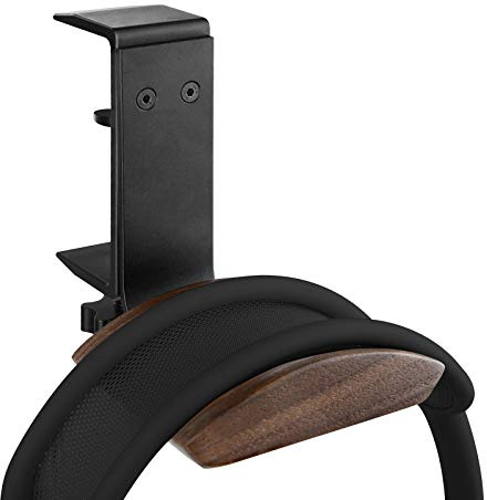 GEEKRIA Walnut Headphone Holder with Metal Desk Clamp, Walnut Headband Rest Headset Hanger, Space-Saving Under Desk Mount for AirPods Max, Sony WH-1000XM Series and Other Over-Ear Headphones