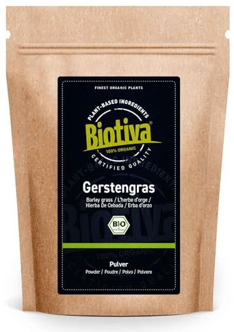 Biotiva Polvo de hierba de cebada orgánica 200 g - polvo de hierba de cebada joven hecho de finos y jóvenes pastos - de Alemania - certificada orgánica (DE-ÖKO-005) - sabor fino