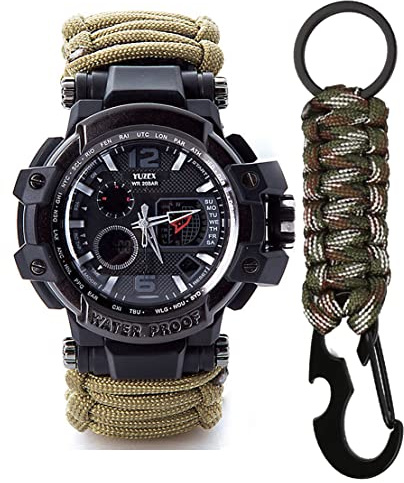 WLDOCA Outdoor Tactical Paracord Watch Multifunktions 50M wasserdichte Überlebensuhr mit Karabiner Kompass Thermometer für Männer und Frauen