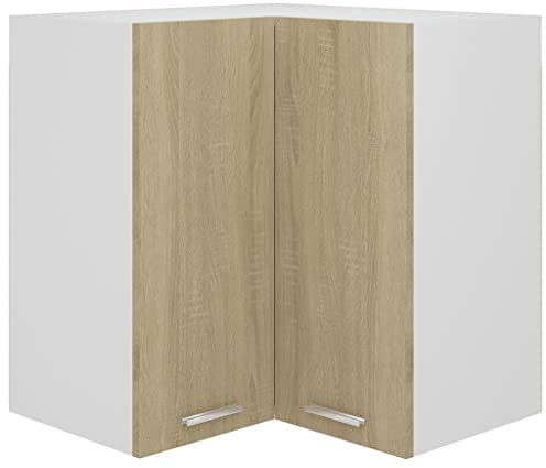 Makastle Eck-Hängeschrank Küche, 2-türig, 2 Regalböden, Eckhängeschrank vielseitig Oberschrank Badezimmer Hängeschrank Badezimmerschrank Wandschrank Badschrank Medizinschrank Sonoma-Eiche 57x57x60 cm