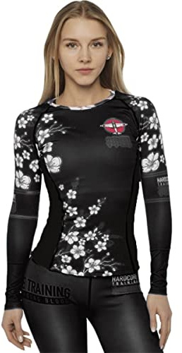 Hardcore Training Kvinnor Rash Guard Sakura kompressionsskjorta långärmad dam fitness yoga pilates träning sport grundskikt No Gi Gym, svart, XL