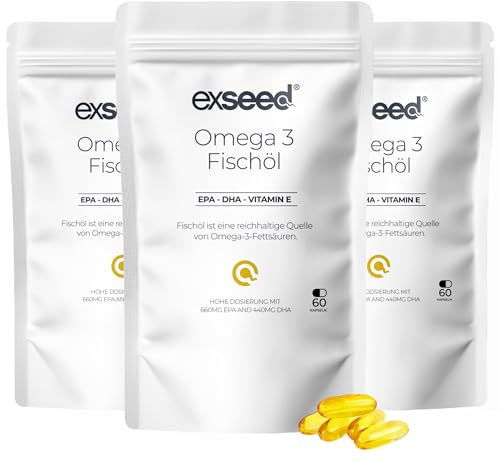 ExSeed Fertility Supplements for Men – Omega 3 Fish Oil, 3 Month Supply | 3 Month Supply – 3x60 Capsules | High-Strength Omega 3 at Effective Doses | Supports Sperm Health, Conception & Wellbeing