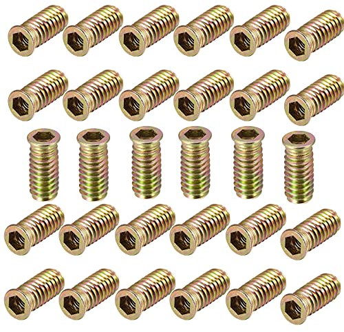 YiYFiT 30Pcs M8x30mm Furniture Threaded Insert Nuts,Carbon Steel Zinc Plated Threaded Bolt Fastener Interface Hex Socket Drive Threaded Insert Nuts for Wood Furniture