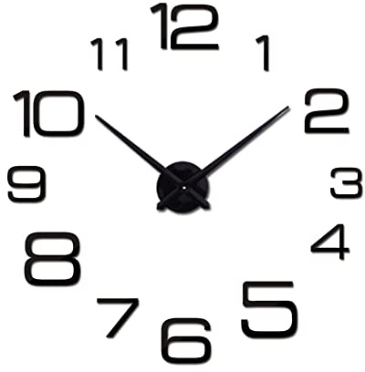 3D Wanduhr Groß XXL zum Kleben,DIY Rahmenlose Wanduhr Zum Aufkleben Stumm Spiegel Aufkleber Abnehmbarer Wandtattoos Dekoration Modern Design Acryl Wanduhren Quarzuhr für Zuhause, Büro, Hotel,100-120cm