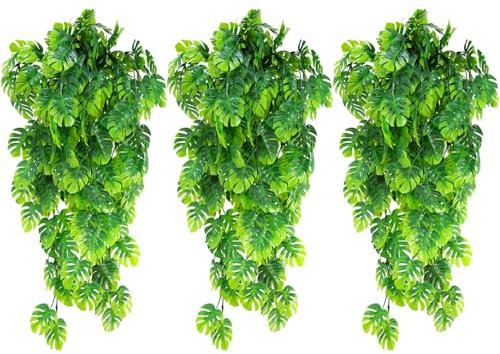 duisoad 3 Pezzi Piante Artificiali Monstera, Pianta Sospesa con Foglie Finte Edera Artificiale da Appendere Pianta per Giardino di Casa, Cancello, Decorazione del Corridoio
