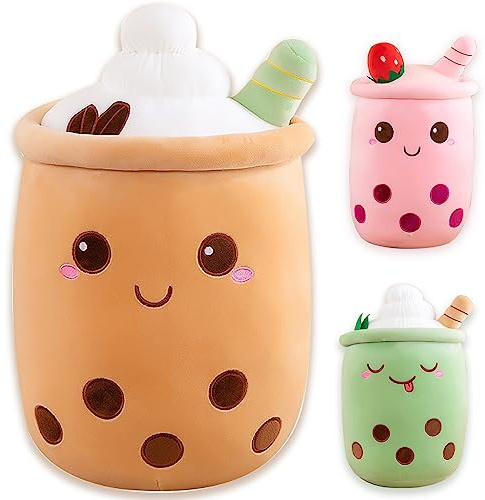 Peluche Bubble Tea Doudou Coussin Kawaii Bubble Tea Peluche Oreiller Cute Doudou Boba Thé Tasse Jouet Doux Deco Cadeau pour Enfants (Brun, 35cm)