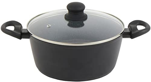 Russell Hobbs RH02809EU7 Metallic Marble Stock Pot - Non-Stick Casserole Cooking Pot, 24cm/2L, Soup Pot, Tempered Glass Lid With Steam Vent, Induction Hob Suitable, Soft Grip Handles, Lightweight