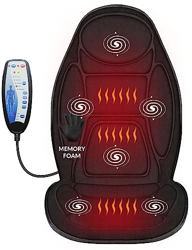 Snailax Massagesitzauflage aus Memory-Schaumstoff für Rücken und Nacken, Massagesitzauflage mit Wärme und Vibrationsfunktion, Sitzmassagegerät Hause Büro, Geschenke für Männer Frauen