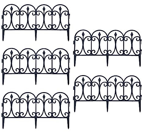5Pcs Outdoor Decorative Fence Landscape Plastic Black Edgings Garden Picket Fencing Lightweight Landscape Path Panels Lawn Plant Curved Wire Border Garden Dog Barrier for Outdoor Backyard(#1)