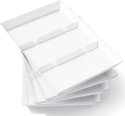 Lifewit Divided Serving Tray Platter Plastic, 4PCS White Reusable Trays for Food Eating, Buffet/Sandwich/Tea/Drink/Snack/Dinner Serving Platters for Kichen, Bar, Restaurant, 38.1 x 25.4 cm