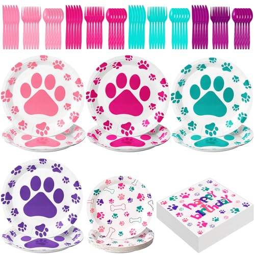 96 Pcs Dog Birthday Party Decorations Set, Sweet Color
