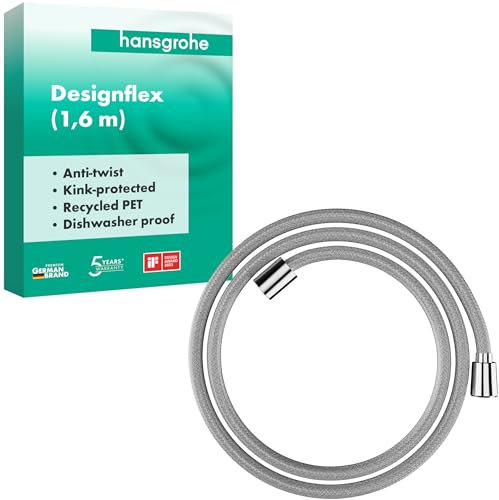 hansgrohe Designflex - universal Textil Duschschlauch 1,60 m, Durchmesser 1/2, mit Verdrehschutz, flexibler Brauseschlauch mit Knickschutz, inkl. Dichtungsringe, Chrom