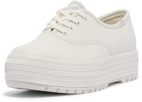 Keds kvinnors plattform fläns snörning sneaker, Vitt läder, 38.5 EU