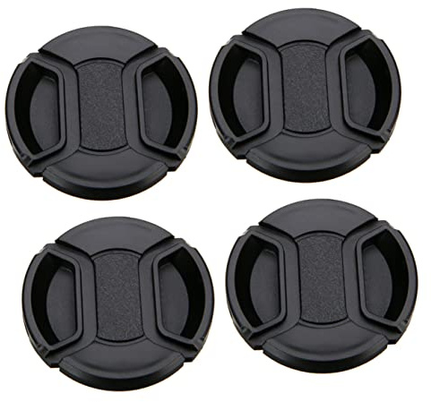 4 Stück Kameraobjektivdeckel 67mm Kunststoff Schwarz mit Mittelklemmung | Spritzwassergeschützt, mit Ringhaken, für Kameraobjektive, Leicht Montierbar und Abnehmbar