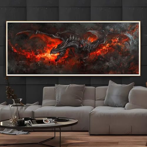 Diamond Painting Drache Tier, Diamond Painting Groß xxl 150 X 50cm, DIY Diamant Painting Bilder, 5D Diamond Painting Erwachsene, Daiments Painting Diamond-Painting Crafts, Haus Wand Dekoration -286FC