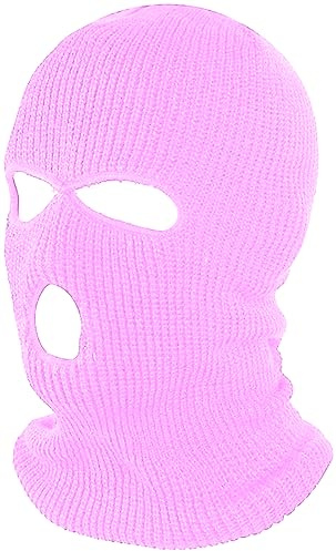 CRAZY LIZARD 3 Hole Balaclavas Baby Pink Knitted Full Face Cover Ski Mask, Winter Masks Knitted Mens Balaclava Warm Beanie for Karting, Hiking and Outdoor Sports (Baby Pink)